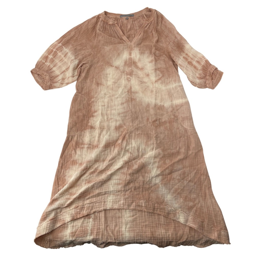 ocean+main Tie Dye Gauze Dress L/XL Pink Excellent Raw Hem Boho